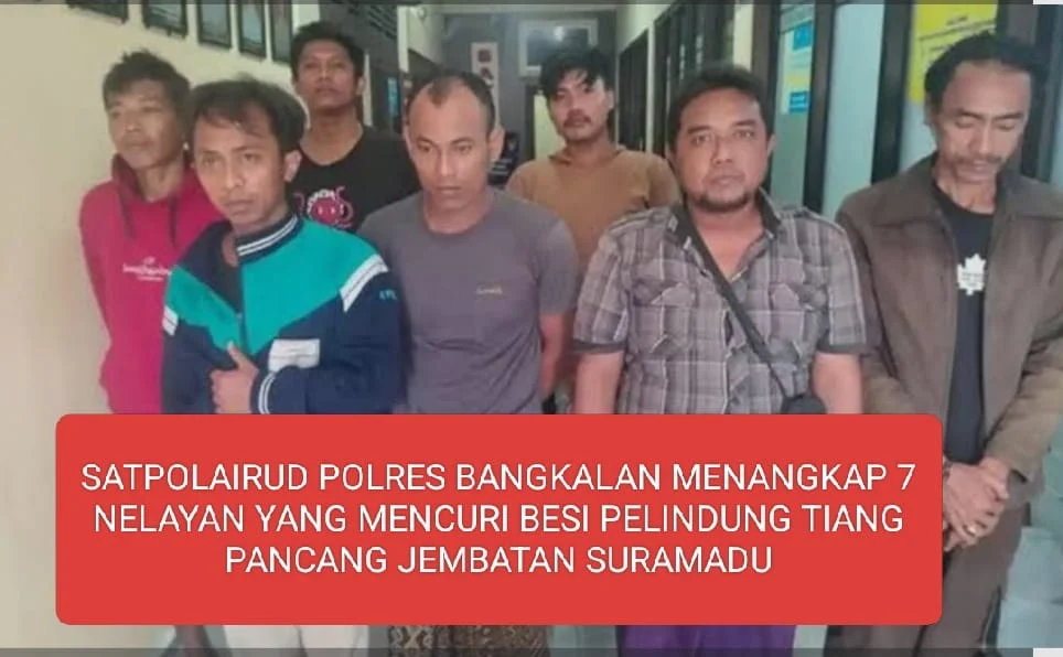 satpolairud polres bangkalan menangkap 7 nelayan yang mencuri besi pelindung tiang pancang jembatan suramadu