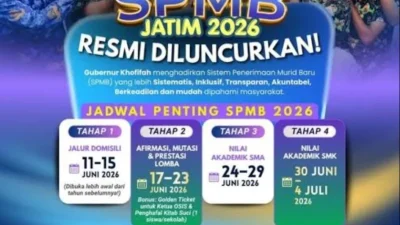 Pemerintah Provinsi Jawa Timur resmi meluncurkan Sistem Penerimaan Murid Baru (SPMB) Tahun 2026.