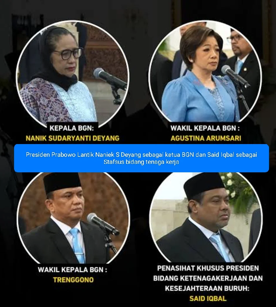 Presiden Prabowo Lantik Kepala dan Wakil Kepala Badan Gizi Nasional dan Stasus Presiden Bidang Penasihat Khusus Presiden Bidang Ketenagakerjaan dan Kesejahteraan