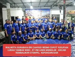 WALIKOTA SURABAYA ERI CAHYADI RESMI COPOT YUSUFIAN LURAH TAMBAK WEDI . RT RW LKMK MENOLAK , ANCAM KEMBALIKAN STEMPEL KEPENGURUSAN