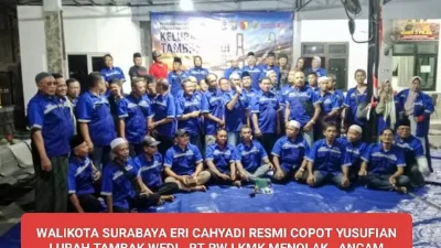 WALIKOTA SURABAYA ERI CAHYADI RESMI COPOT YUSUFIAN LURAH TAMBAK WEDI . RT RW LKMK MENOLAK , ANCAM KEMBALIKAN STEMPEL KEPENGURUSAN