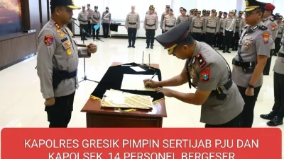 Kapolres Gresik Pimpin Sertijab PJU dan Kapolsek, 14 Personel Bergeser