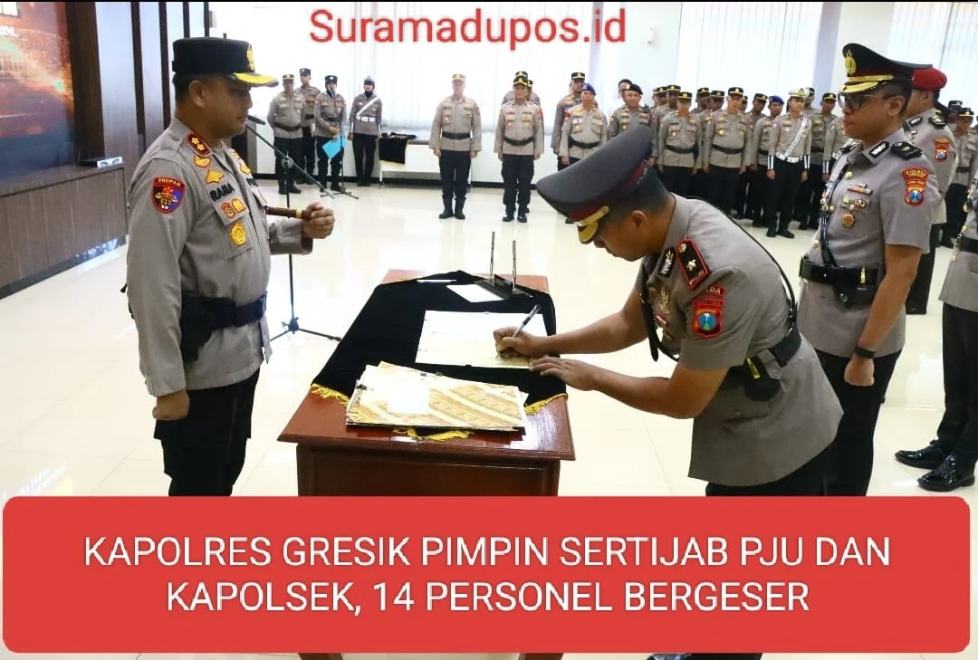 Kapolres Gresik Pimpin Sertijab PJU dan Kapolsek, 14 Personel Bergeser