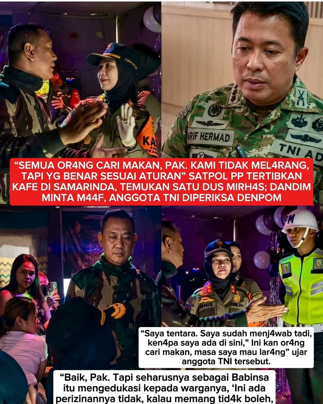 VIRAL KAFE DI SAMARINDA DI TERTIBKAN SATPOL PP, ANGGOTA TNI MARAH.KODIM 0901 MINTA MAAF DAN AKAN PROSES ANGGOTANYA
